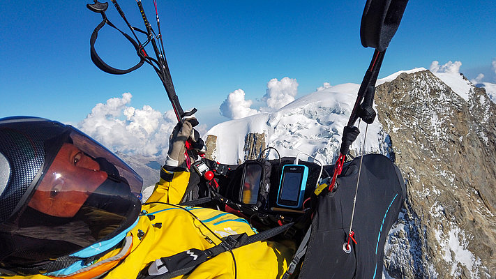 Urs Haari mile munching above the 4000 meter peaks in the Valais (Switzerland).